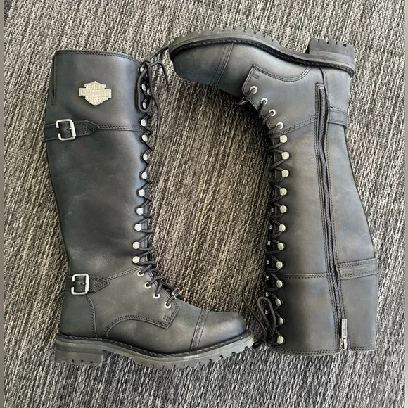 Harley-Davidson Leather Boots Beechwood Motorcycle Size 8 Size Tall Riding Boots - Picture 2 of 16
